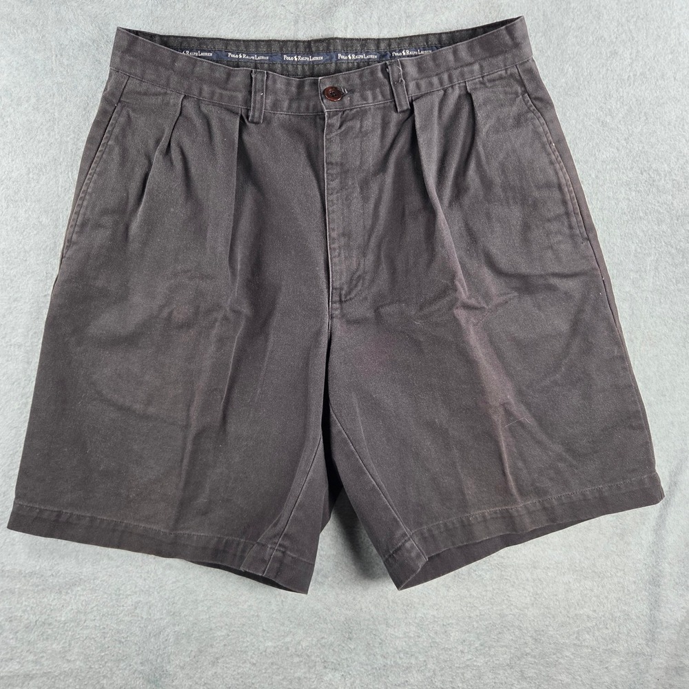 Polo Ralph Lauren Chino Shorts Men 33 Charcoal Grey Pleated 100% Cotton
